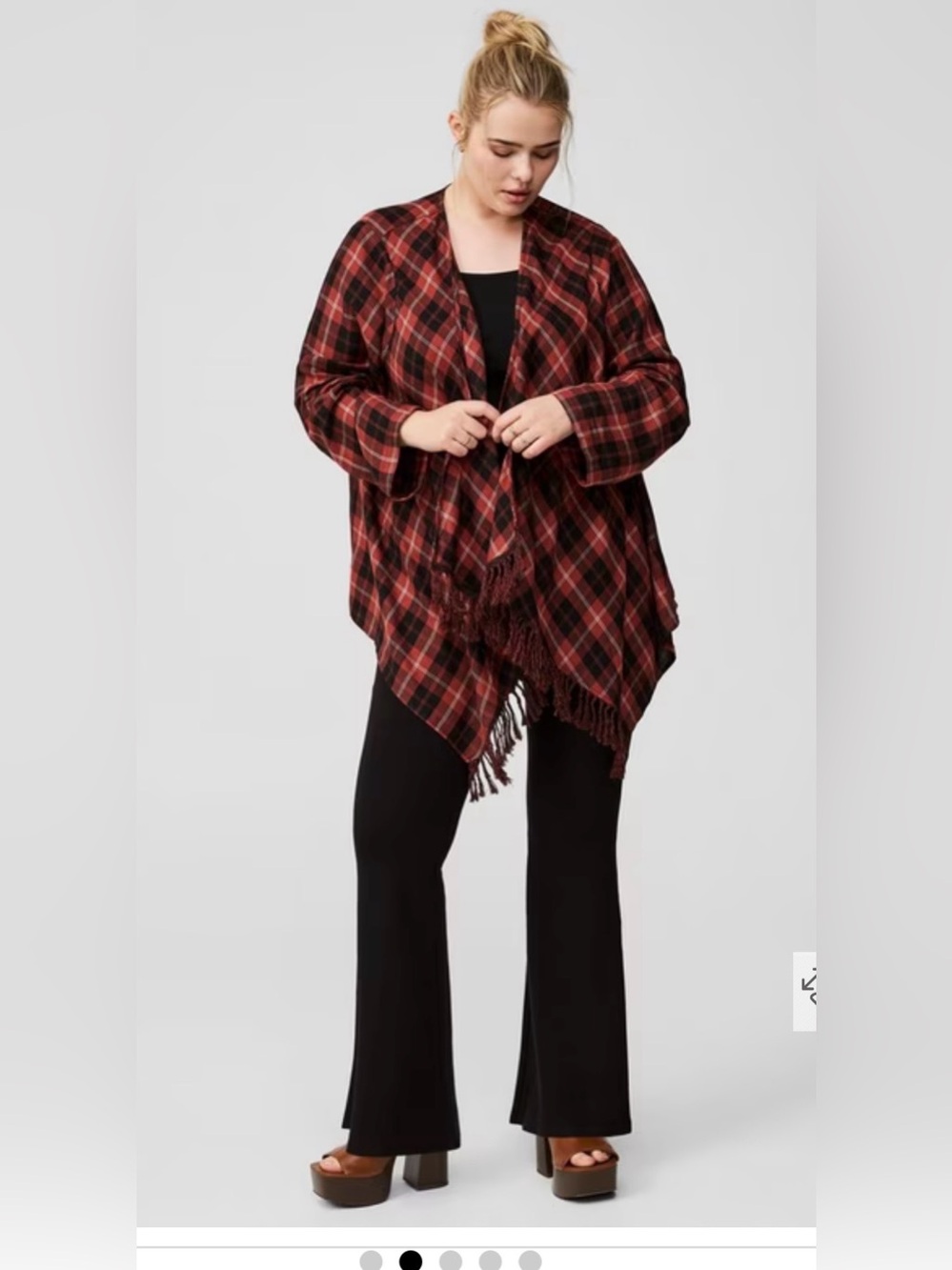 Torrid Rust Black Women’s Size 2X Flannel Open-Front Fringe Drape Kimono Shirt